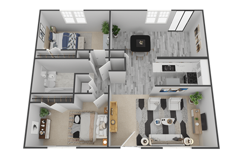 Floor plan for 2 beds, 1 bath, 850 sqft